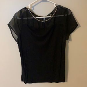 Black cap sleeve blouse with bling collar